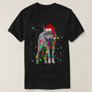 Christmas Wolf   Festive Holiday Lights Design T-Shirt