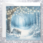 Christmas Wolf in Magical Enchanted Winter Forest Holiday Card<br><div class="desc">Personalised Christmas card. Ai watercolor style illustration of a wolf sitting on a tree branch in a snow filled enchanted forest winter wonderland.</div>