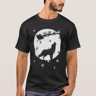 Christmas Wolf Moon Santa Deer and Snowflakes Gift T-Shirt