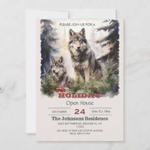 Christmas Wolf Watercolor Invitation