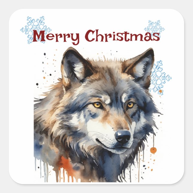 Christmas Wolf Wolves Animal Wildlife  Customise  Square Sticker (Front)