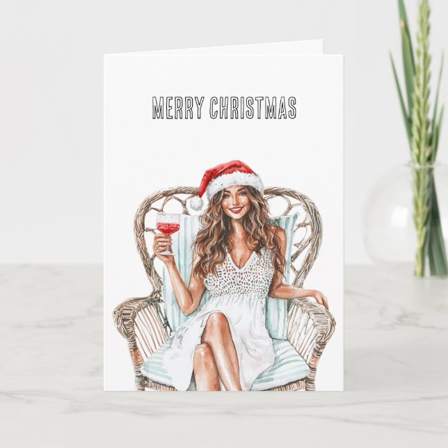 Christmas Woman in Santa Hat Card (Front)