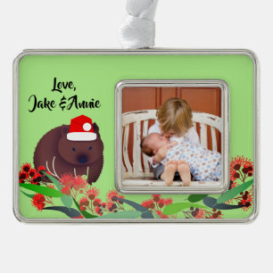 Christmas Wombat Silver Plated Framed Ornament