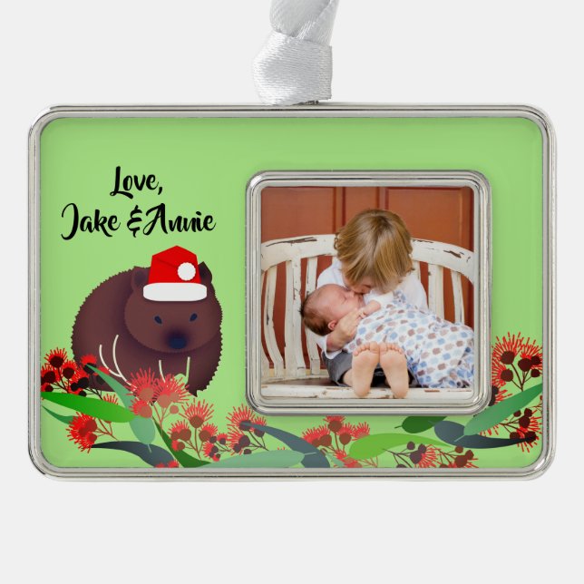 Christmas Wombat Silver Plated Framed Ornament (Front)