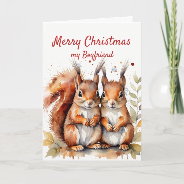 Christmas Wonderful Boyfriend Cute Squirrel  Holiday Card (Front)