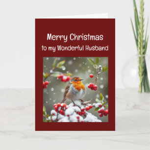 Christmas Wonderful Husband English Robin Bird Holiday Card