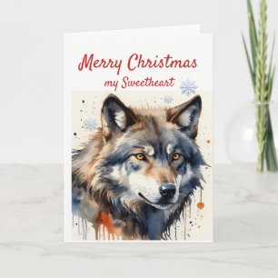 Christmas Wonderful Watercolor Wild Wolf Animal  Holiday Card