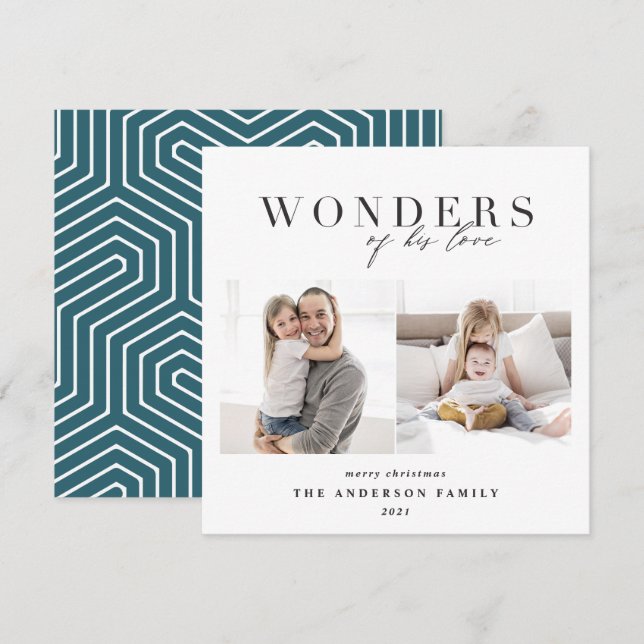 Christmas Wonders of his love religious blue Holiday Card (Front/Back)