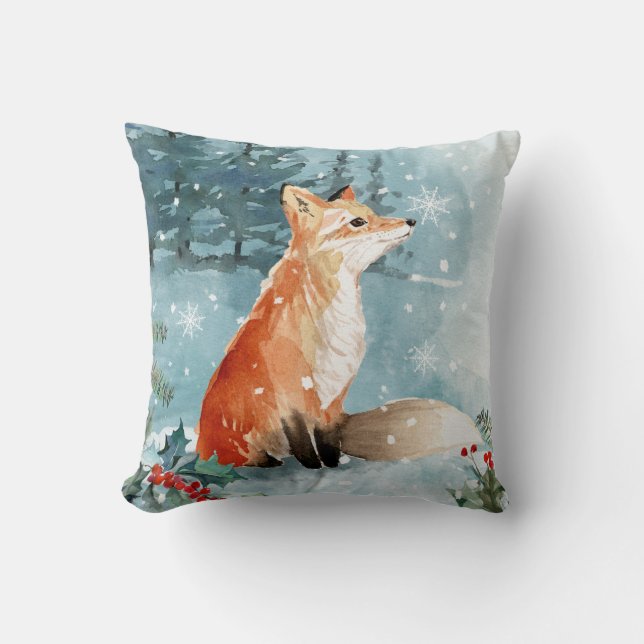 Christmas, woodland animal, deer, fox Throw Pillow (Front)