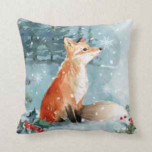 Christmas, woodland animal, deer, fox Throw Pillow