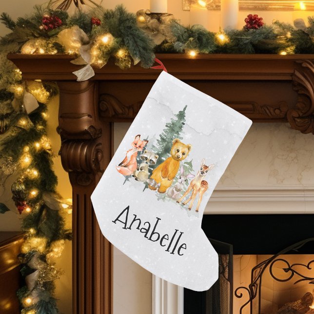 Christmas Woodland Animal Watercolor Name Small Christmas Stocking (Creator Uploaded)