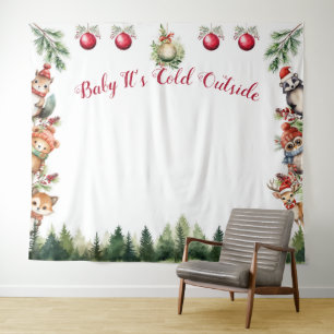 Christmas Woodland Animals Baby It's Cold Tapestry