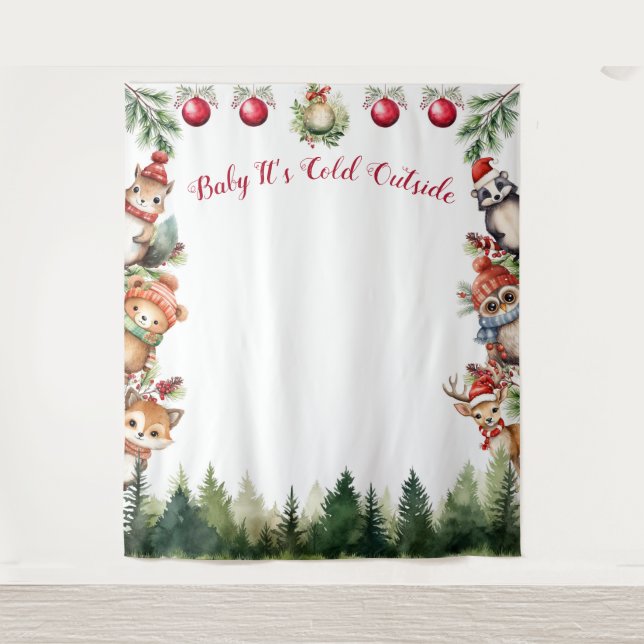 Christmas Woodland Animals Baby It's Cold Tapestry (Front)