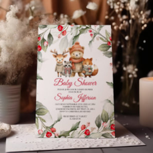 Christmas Woodland Animals Baby Shower Invitation