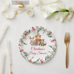 Christmas Woodland Animals Baby Shower Paper Plate