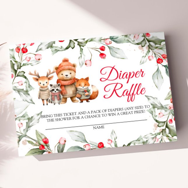 Christmas Woodland Animals Diaper Raffle Card (Creator Uploaded)