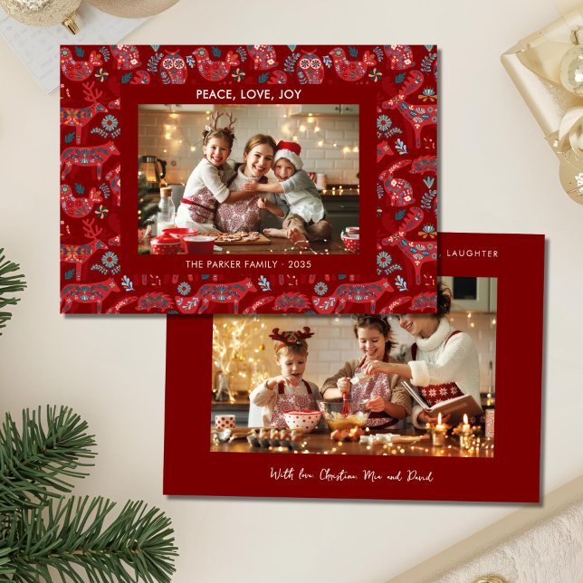 Christmas Woodland Animals Folk Art 2 Photo Holiday Card (Creator Uploaded)