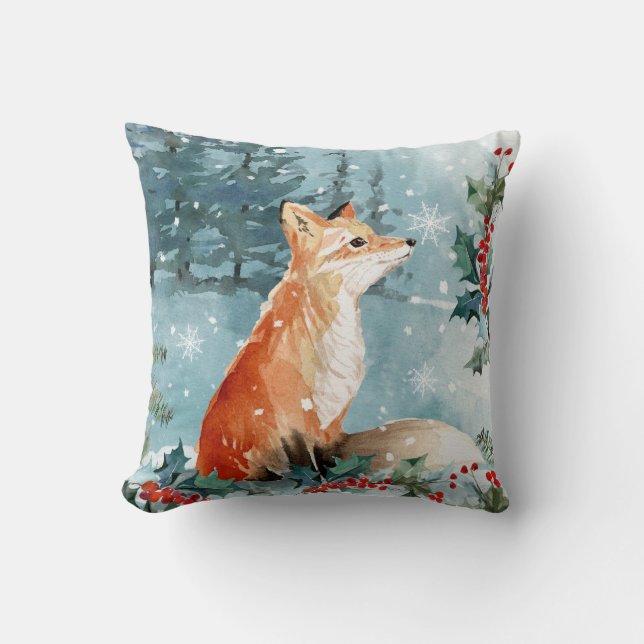 Christmas woodland animals, fox cushion (Front)