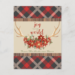 Christmas Woodland Antlers Red Plaid Holiday Postcard