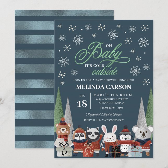 Christmas Woodland Baby Shower Invitation (Front/Back)