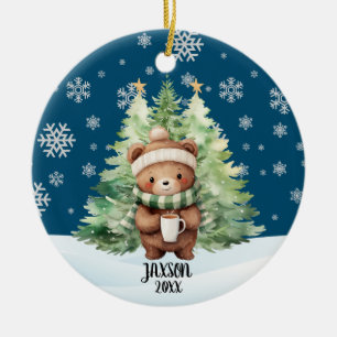 CHRISTMAS WOODLAND BEAR CERAMIC TREE DECORATION