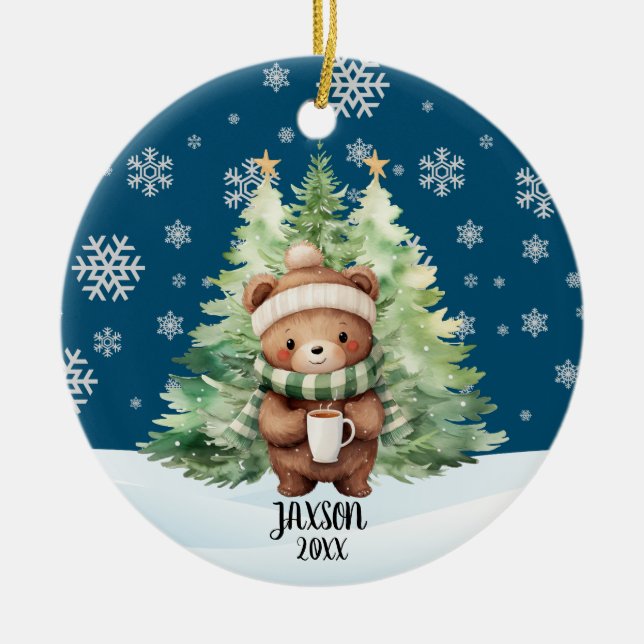 CHRISTMAS WOODLAND BEAR CERAMIC TREE DECORATION (Front)