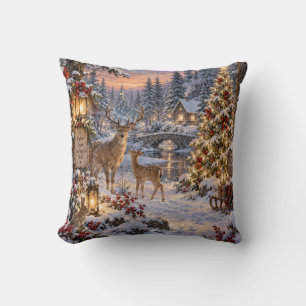 Christmas Woodland Deer Scene Cushion