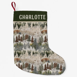 Christmas Woodland Embroidered Personalised Name Small Christmas Stocking