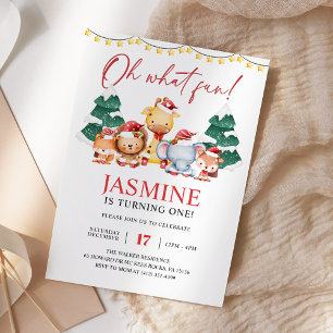 Christmas Woodland Forest Winter Birthday Invitation