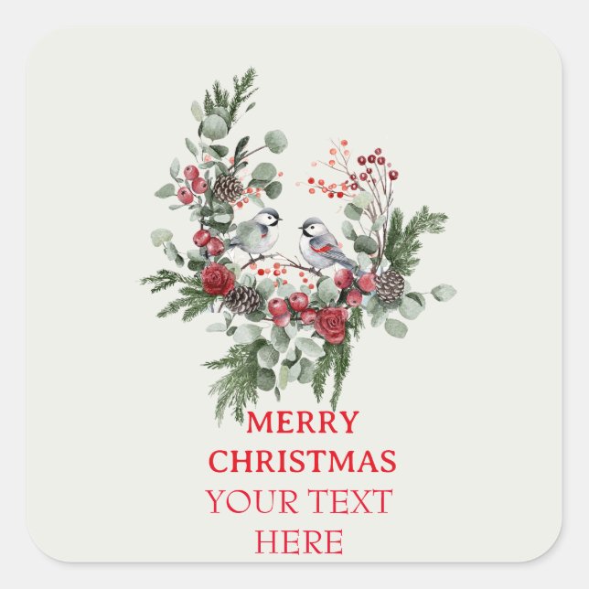 Christmas Woodland Minimalist Simple Holiday 1 Square Sticker (Front)