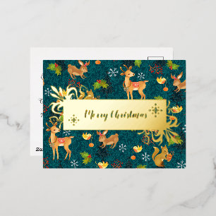 Christmas Woodland  Navy. Personalised.Gold.   Foil Holiday Postcard