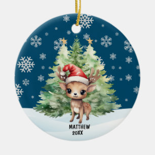 CHRISTMAS WOODLAND REINDEER CERAMIC TREE DECORATION