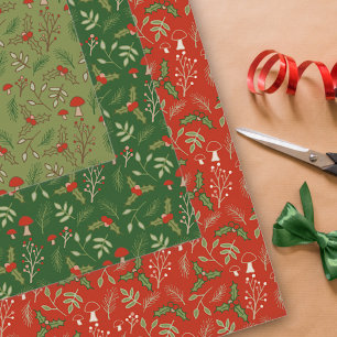 Christmas Woodlands Red and Green Wrapping Paper Sheet