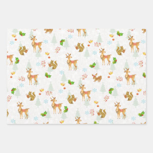 Christmas Woodlands Wrapping Paper Flat White