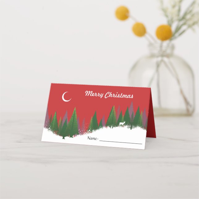 Christmas Woods Scene Escort Card (Front)
