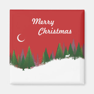 Christmas Woods Scene Square Magnet