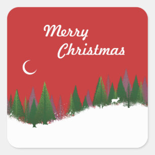 Christmas Woods Scene Square Stickers