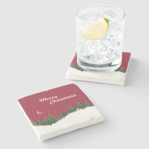 Christmas Woods Scene Stone Coaster