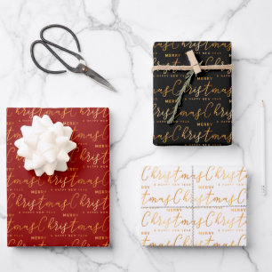Christmas Word Art on Red, Black and White Wrapping Paper Sheet