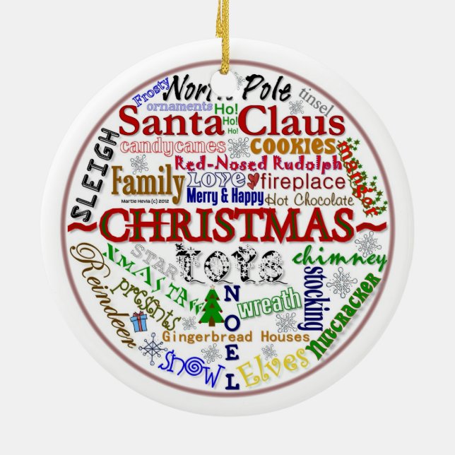 Christmas Word-Art (Personalise w/ Your Photo) Ceramic Tree Decoration (Back)