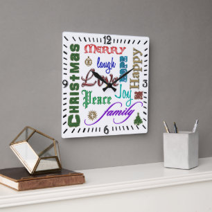 Christmas Word Art  Square Wall Clock