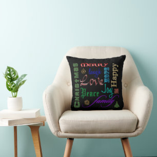 Christmas Word Art Throw Pillow