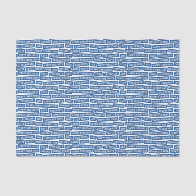 Christmas Words Blue and White Tissue Paper (Front)