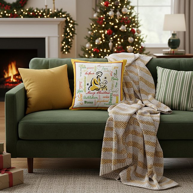 christmas words collage throw pillow (Creator Uploaded)