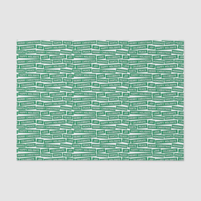 Christmas Words Green and White Tissue Paper (Front)