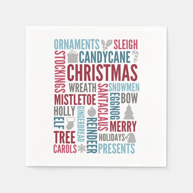 Christmas Words Holiday Paper Napkin (Front)