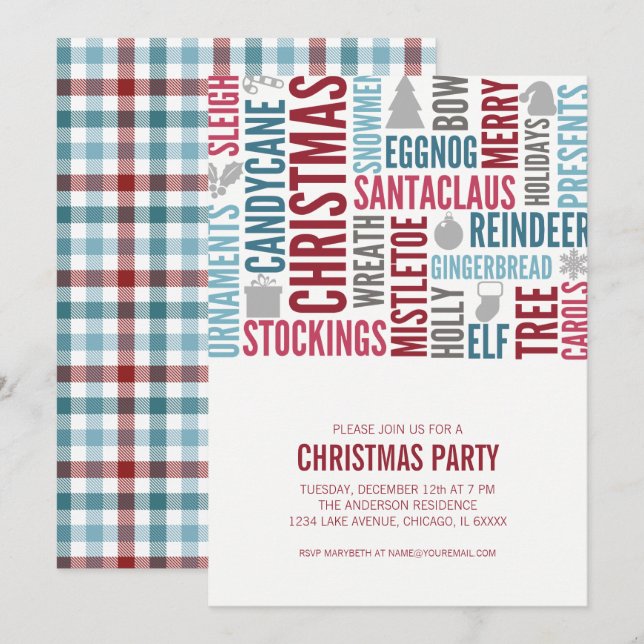 Christmas Words Holiday Party Invitation (Front/Back)