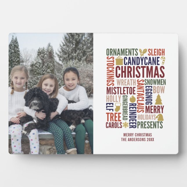 Christmas Words Holiday Photo Plaque With Easel (Front)