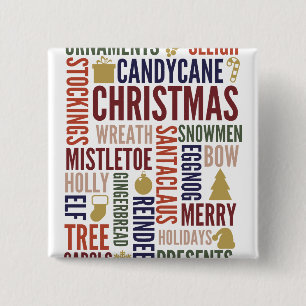 Christmas Words Holiday Pinback Button