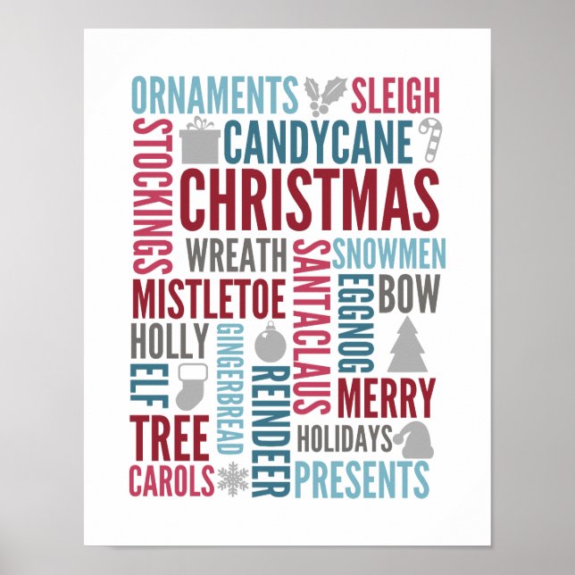 Christmas Words Holiday Poster Sign (Front)